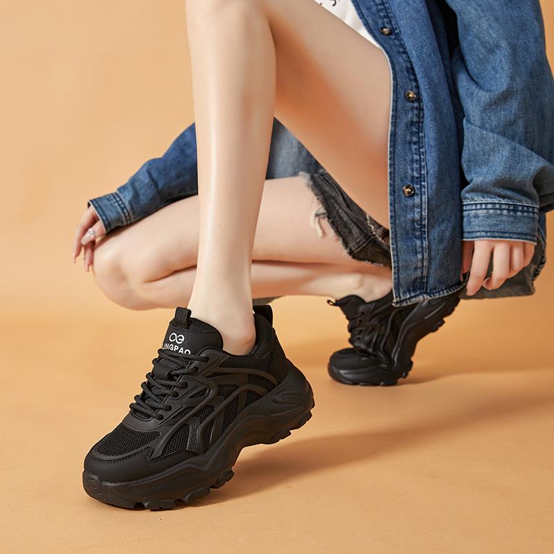Four Seasons New Women's Outdoor Sports Fashion Thick-soled Mesh Breathable Lace-up Dad Shoes Casual Women's One 2025