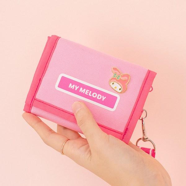 Sanrio My Melody Klettverschluss 3-stufige Halskette Brieftasche Aufkleber Karte Münze Reißverschluss Typ Halbe Brieftasche