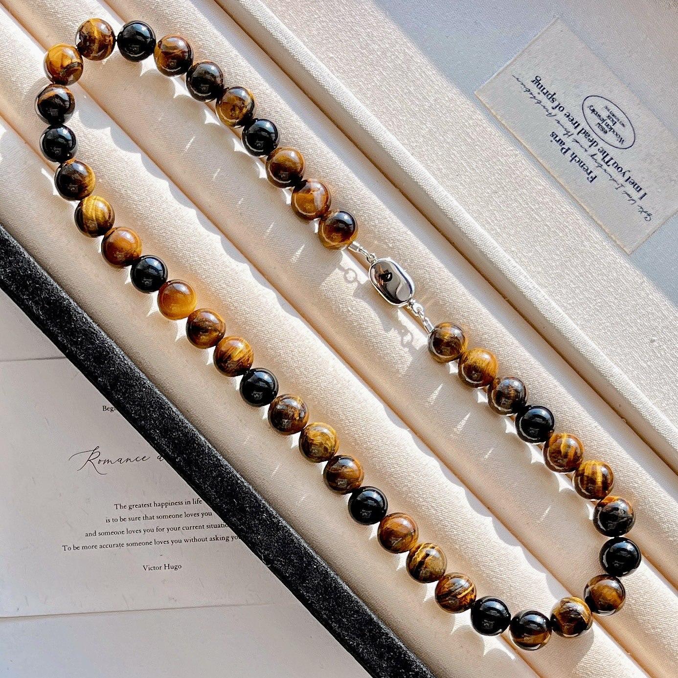 

Бусы-цепочка для свитера в бутиковом стиле Майяр, натуральный тигровый глаз, дизайн 10 мм, цепочка для ключицы