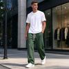 Versatile Outdoor Activewear Men Waffle Baggy Trousers, Wide Leg Drawstring Waist Slacks, Loose Fit Relaxed Travel Pants Casual Sweatpants with