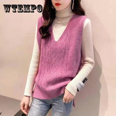 Spring Autumn College Style V-neck Sleeveless Vest Sweater Women Loose Casual Vest Vest Sweater Students