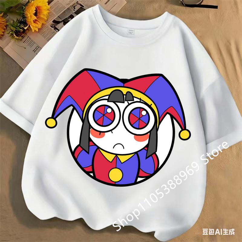 Children Short Sleeve T Shirts The Amazing Digital Circus Anime Cartoon Print Cotton Top Boys Girls Summer Casual Crew Neck Tees