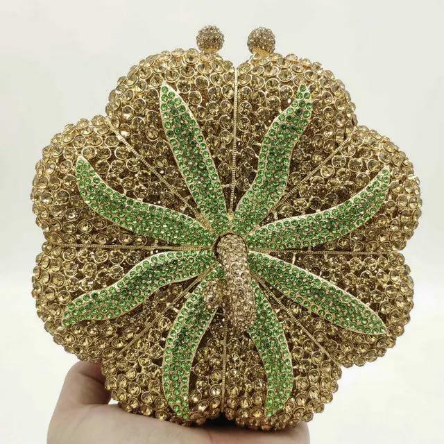 

Boutique De FGG Novelty Pumpkin Handbags Ladies Clutch Bag Women Evening Party Cocktail Round Golden Crystal Minaudiere Bags Small