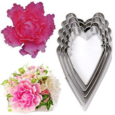 4pcs/lot Heart Peony Flower Stainless Steel Cookie Cutter Mold Sugarcraft Cake Decorating Pastry Baking Mould Baking Tools
