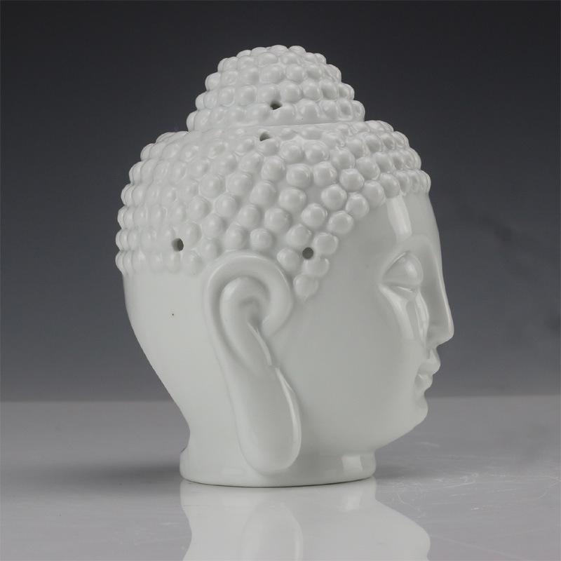 Thai-Style Buddha Head Essential Oil and Incense Burner – Ceramic White Craft