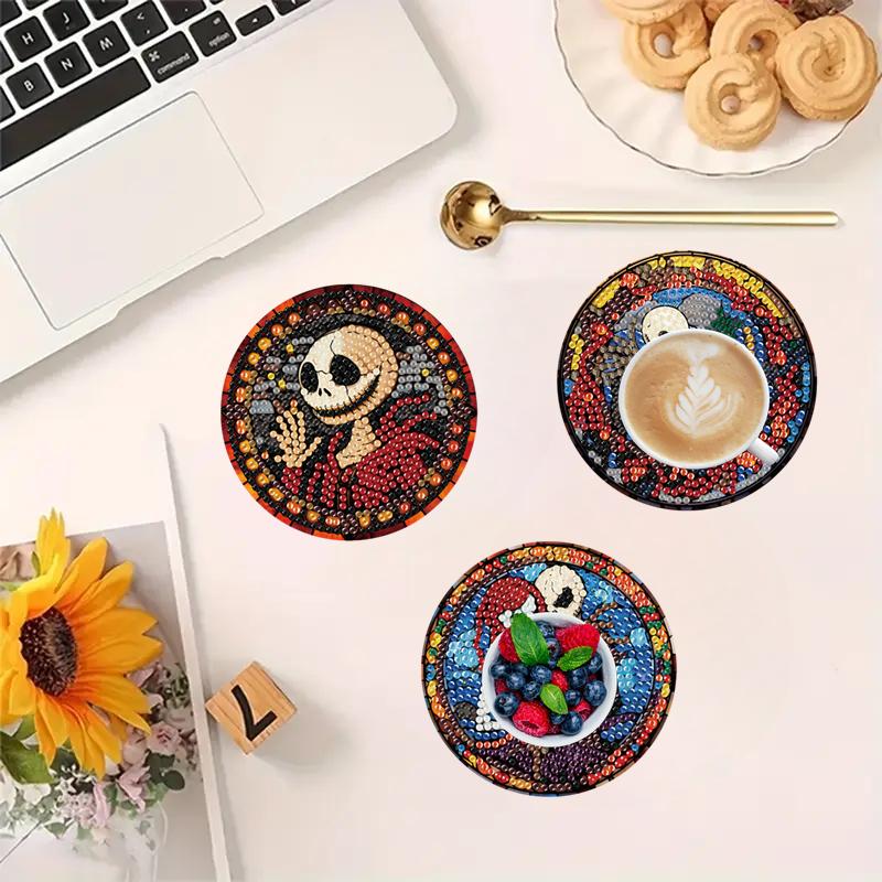 8pcsets Diamond Painting Coasters Kits with Holder Skull Series Diamond Coasters Art Kits for Adults Home Decor