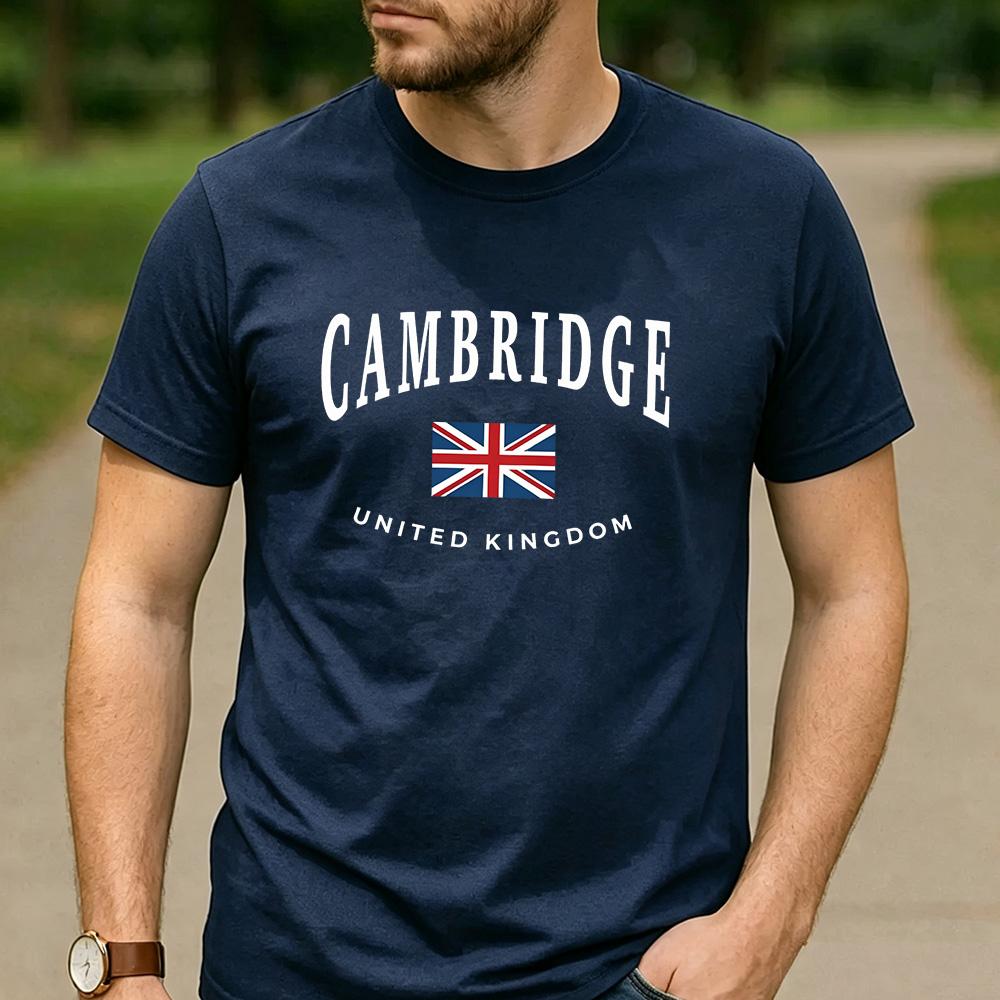 Cambridge United Kingdom Union Jack Graphic T Shirt Unisex Crew Neck Short Sleeve British Travel Fan Holiday Gift Tee