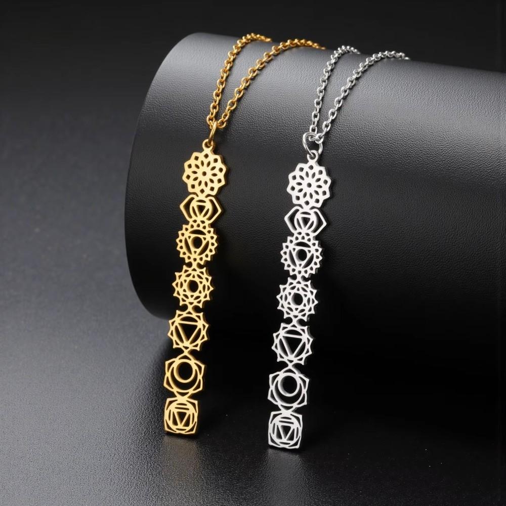 Gold Color Chakra Flower Necklaces Flower Pendant Amulet Necklaces  for Yoga Practice