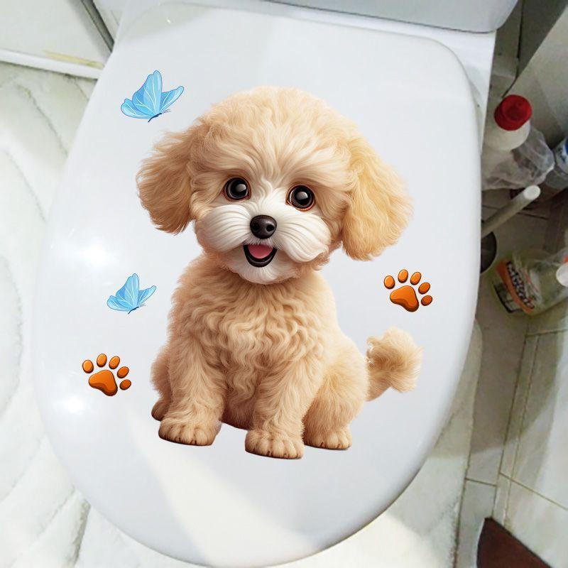 Cute Teddy Cartoon Stickers Bedroom Decoration Wall Stickers Bathroom Waterproof Toilet Stickers