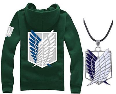 Attack on Titan Wings of Freedom Cosplay Kostüm Keller und Halskette (3-teiliges Set) - Kapuzenpullover, Schlüssel, (Größe M, Grün)