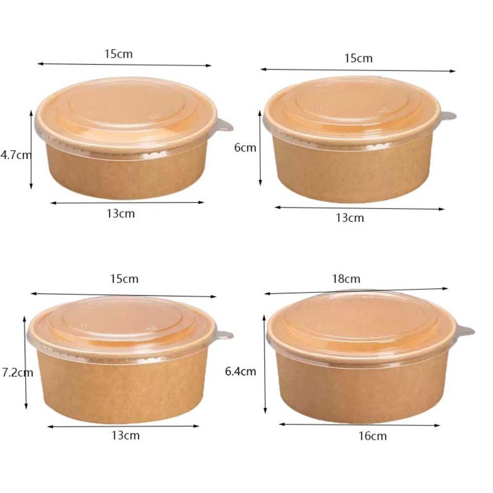 50pcs Kraft Paper Fast Food Package Box Round Rice Bowl Portable Disposable Salad Bowl  Soup