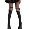 Women Pattern Patchwork Mock Knee High Socks Opaque Tights with Sweet Ribbon Bowknot See Through Pantyhose Leggings