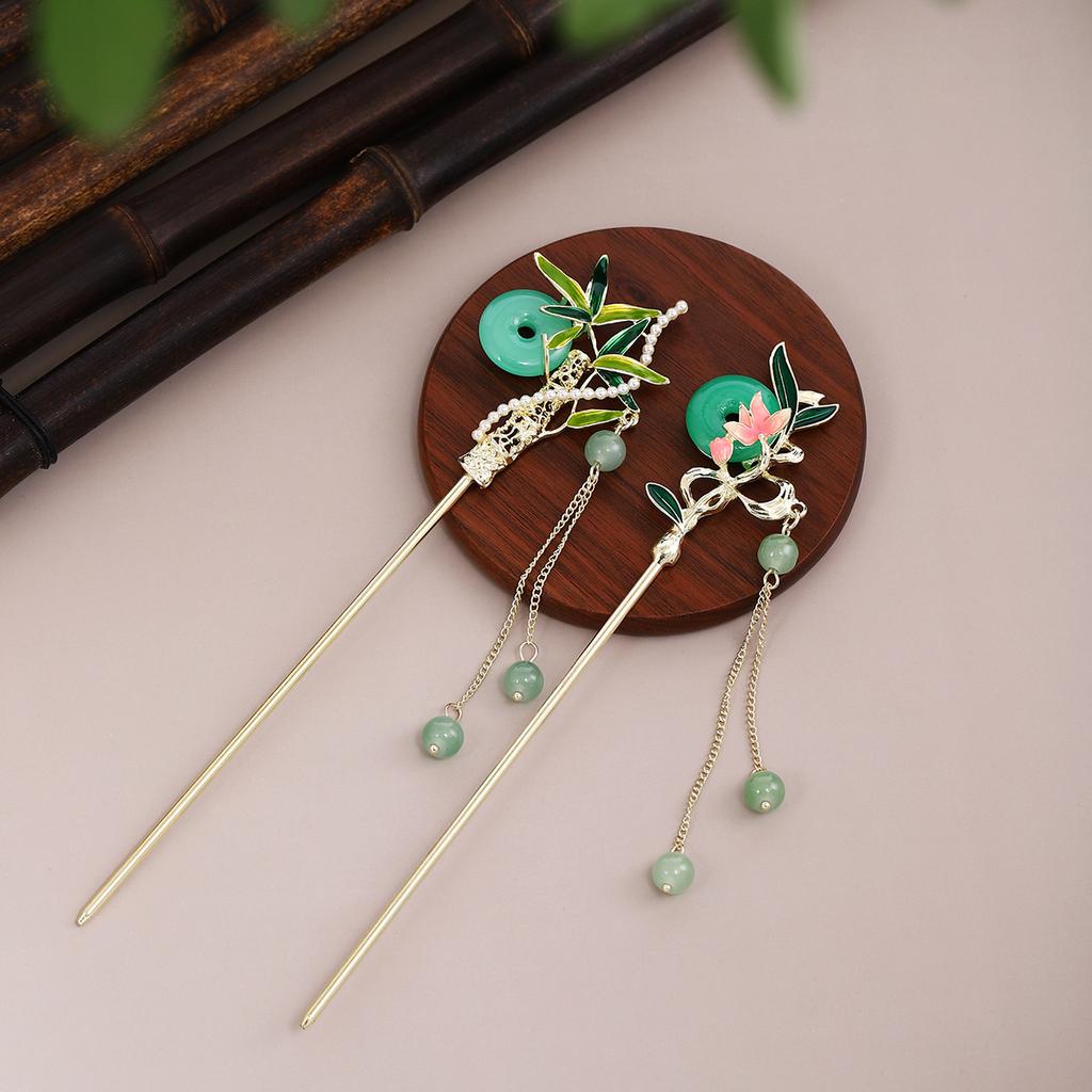 New Chinese Style Ethnic Style Retro Ping An Buckle Cheongsam Hair Ornaments Dripping Oil Flowers Butterfly Tassel Step Shaking Ancient Style Hairpin