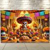 1 Day of the Dead Background Banner - Bright Sugar Skull Altar Design, Durable Polyester, Home Decoration