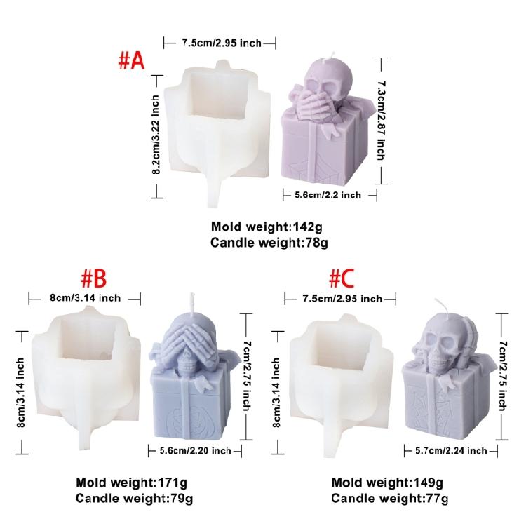 Reusable Silicone Mold Gift Box Skull Head Candle Mould Creative Aromatherapy Making Mold Festive Decoration Supplies