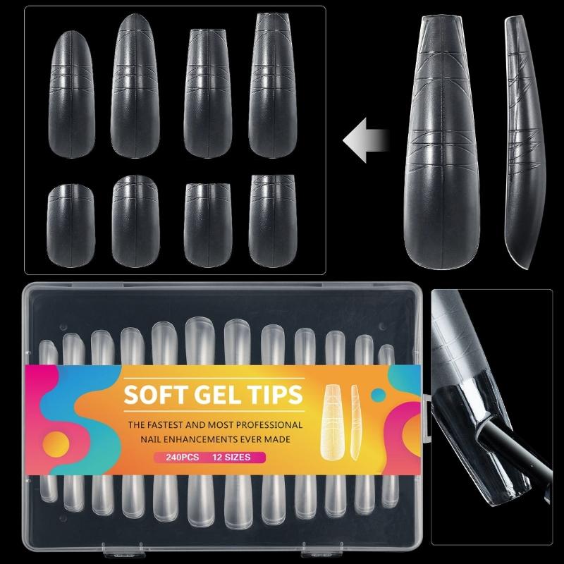 Clear Nail Extensions for Women Professional Long Transparent Acrylic Tips with Measuring Scale Full Cover False Nail