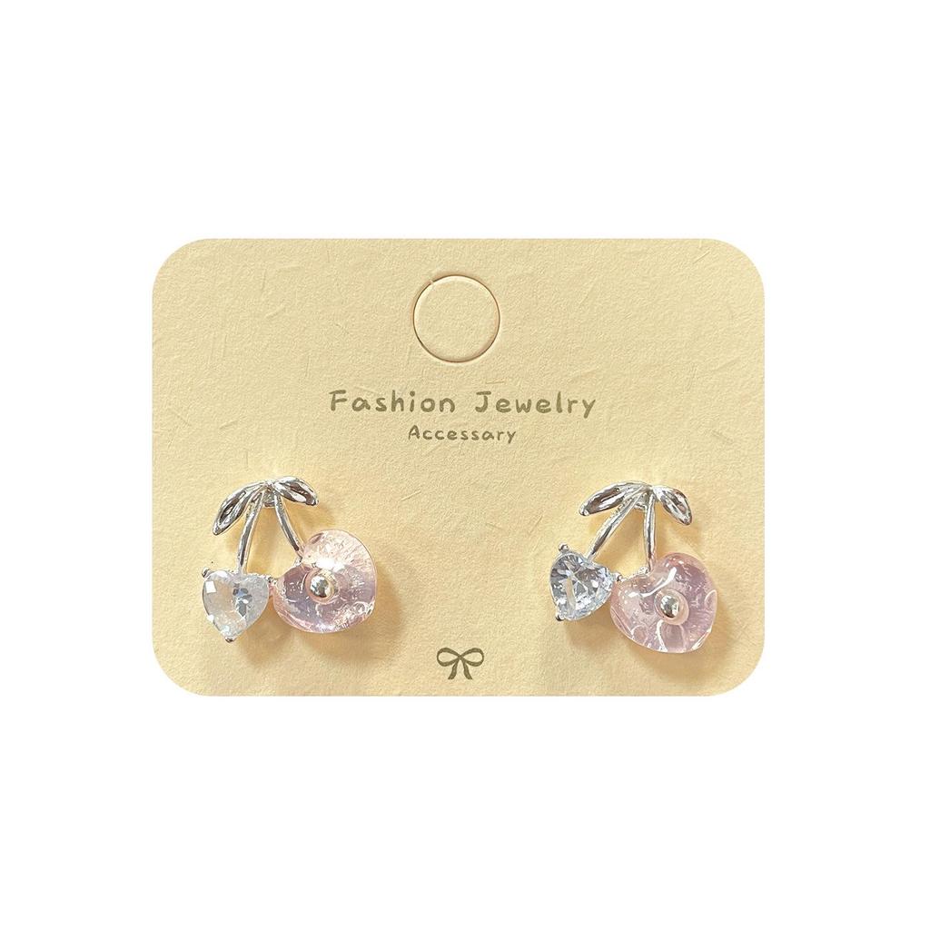 Exquisite Pink Cherry Peach Earrings with Silver Needle - Niche Design & Girly Charm