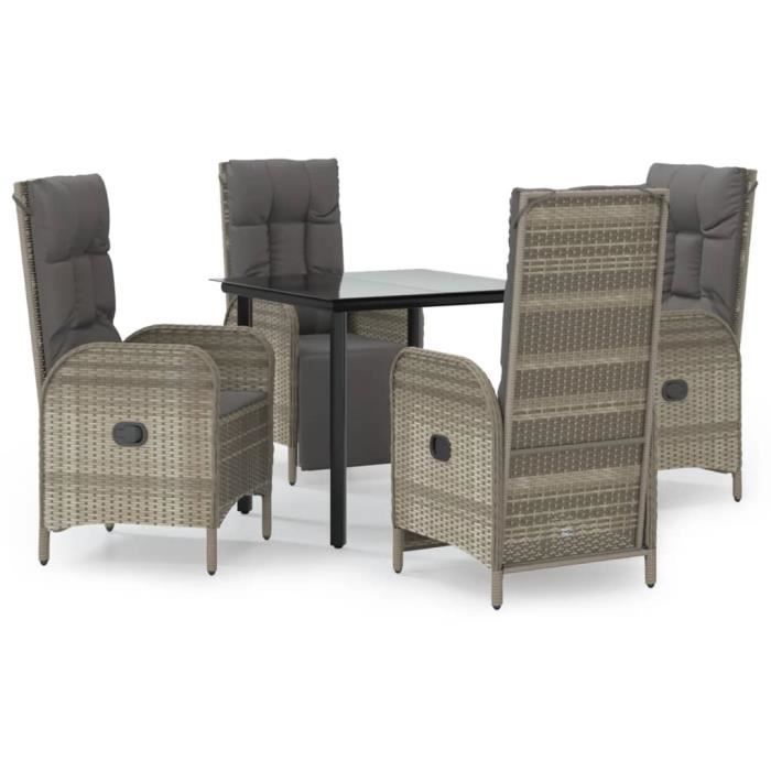 VidaXL Garden Dining Furniture and Cushions 5 Pcs Black and Grey 3185205