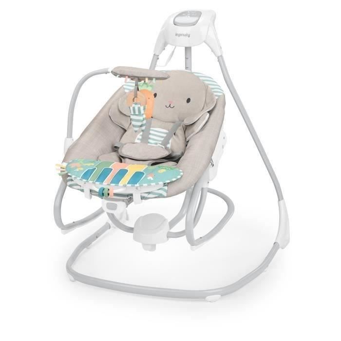 INGENUITY Balancelle électrique et transat à bascule 4 en 1 Sylvi. Evolutif avec un jeu piano bébé inclus