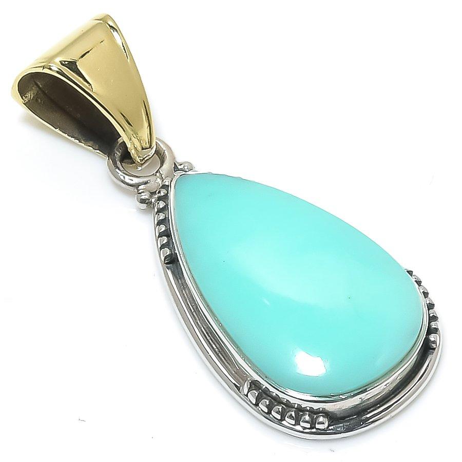 Natural Chrysoprase Gemstone 925 Solid Sterling Silver Gift Pendant 1.50" Y6u24