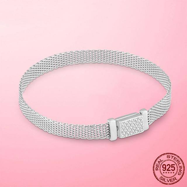 Armbånd 925 Sølv & Rosegull Kubisk Zirkonia Lås Refleksjon Armbånd for Kvinner Armbånd Sølvsmykker