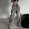 Gray Vintage Baggy Jeans Woman Streetwear High Waist Y2K Wide Leg Denim Pants Loose Female Hip Hop Trousers 2000s Spring Autumn New