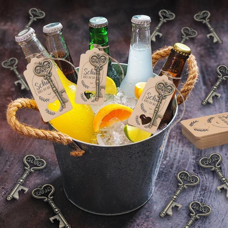 Hochzeit für Schlüssel-Flaschenöffner 50er Pack mit Wunsch-Anhänger Hanfseilen für Geschäftstreffen Brautparty Hochzeitsdankes-Geschenk
