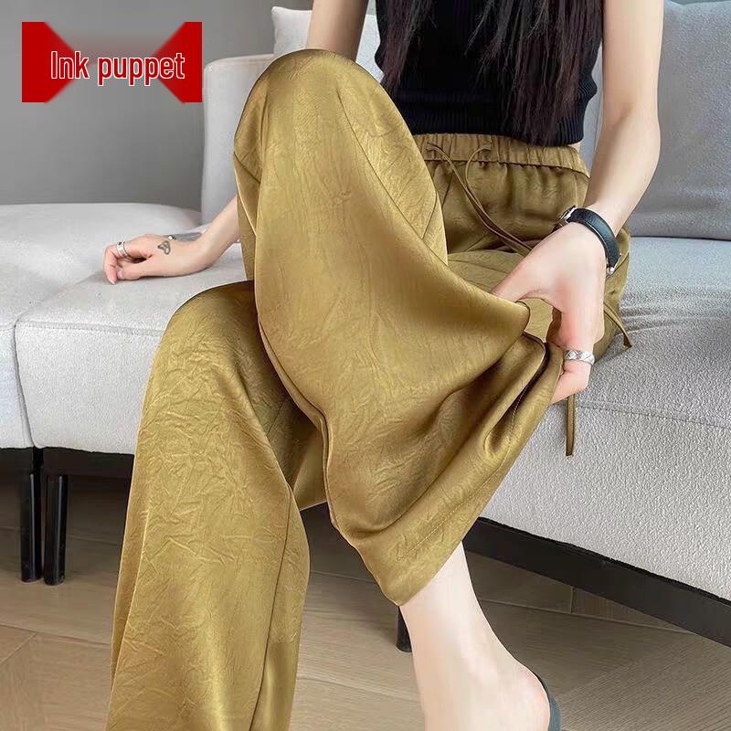 Women s Summer Ice Silk High-Waist Wide-Leg Pants 2XL
