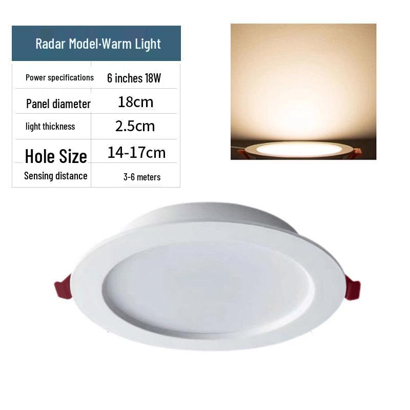 Infrared Motion Sensor Recessed Downlight with Sound Control, 3-inch Ceiling, 4-inch Cut-out Spotlight for Aisles.
