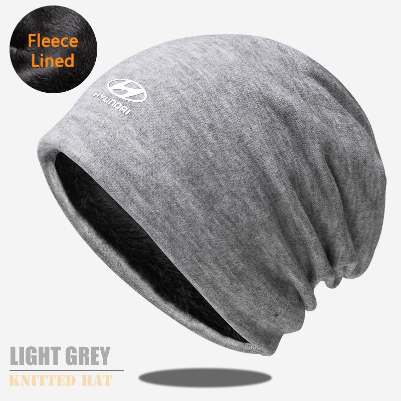 Solid Color Thin Plus Velvet Beanies Winter Hat Men Women Cap Casual Double Deck Spring Autumn With Hyundai Logo Windproof Hat