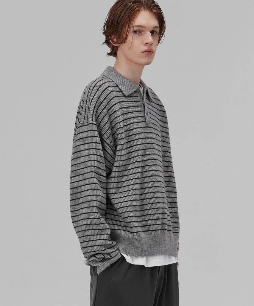GLW Oversized Striped Collar Knit Soft Touch Gray