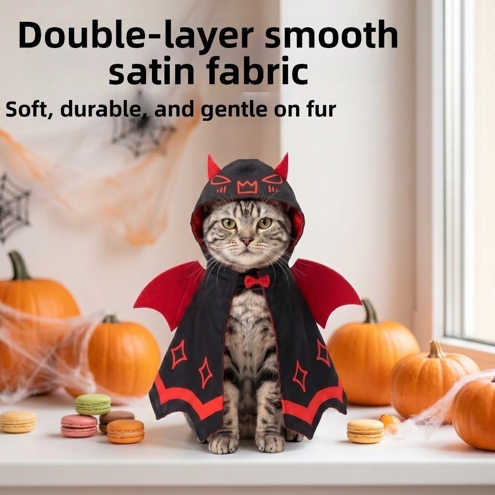 Double Satin Red Wing Devil Pet Cape with Bow Tie Pet Cosplay Cape Festive Party