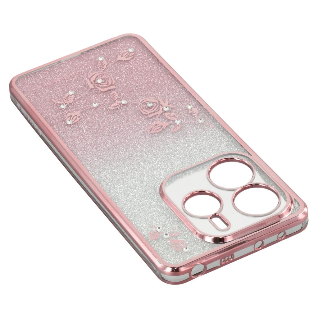 KADEM For Xiaomi Redmi Note 14 4G (163.25x76.55x8.16mm) Case Ring Kickstand TPU Flowers Phone Cover Gradient Glitter