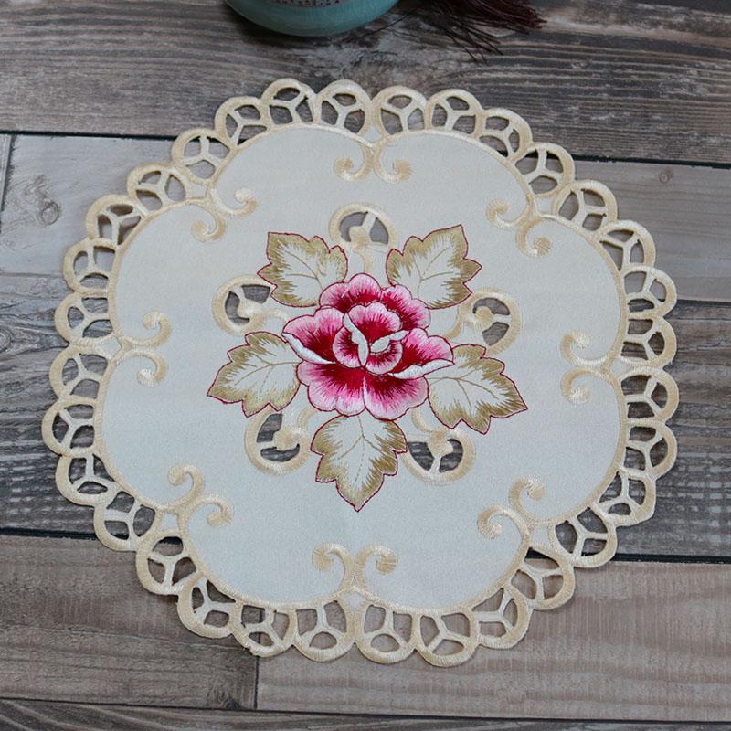 NEW satin rose flower embroidery table place mat cloth Wedding Christmas party placemat kitchen Table decoration and accessories for Home