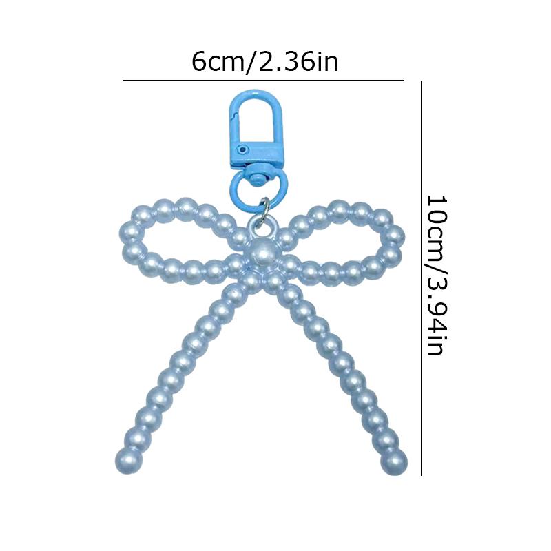 1PC Korean-Style Minimalist Phone Case Versatile Faux Pearl Dainty Keychain Trendy Bow Chic Charm Elegant 10x6cm