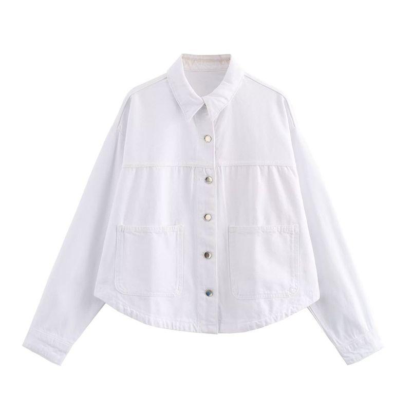 

Kaslead Новое поступление Женская одежда Модный стиль Модный Все-в-одном Минималистичная джинсовая куртка Пальто 0108034 White L