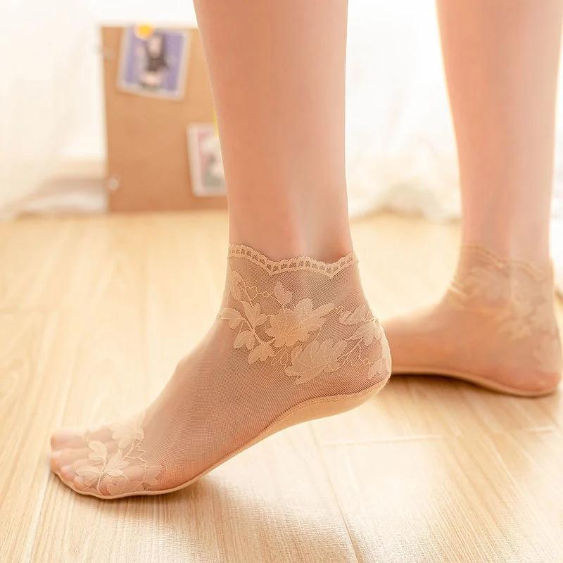 Summer Women Lace Socks Sexy Antiskid Non-slip Invisible Liner Sock Female Elastic Comfy Thin Breathable Ankle Short Black Socks