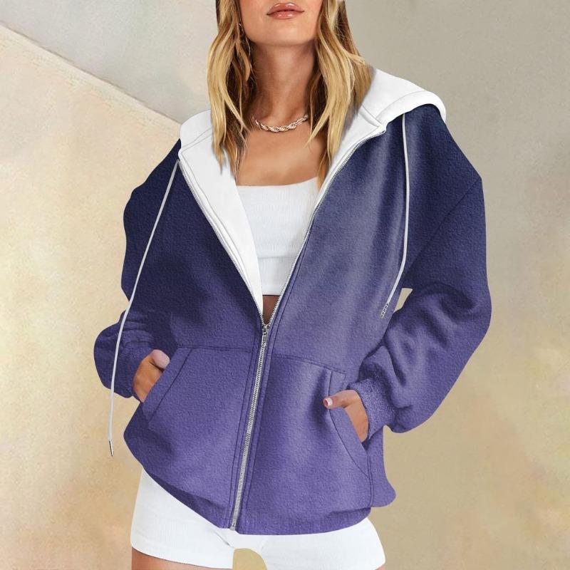Damen Hoodies Casual Fashion Gradient Printed Langarmshirts Pullover Hoodies Reißverschluss Sweatshirts Mantel