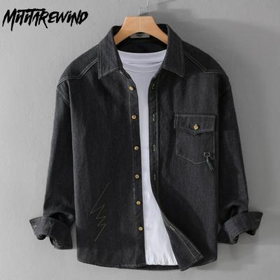 Spring/Autumn Cargo Shirt Men Streetwear Youth Loose Top Japanese Style Casual Long Sleeve Shirt with Pocket Handsome Men Clothing
