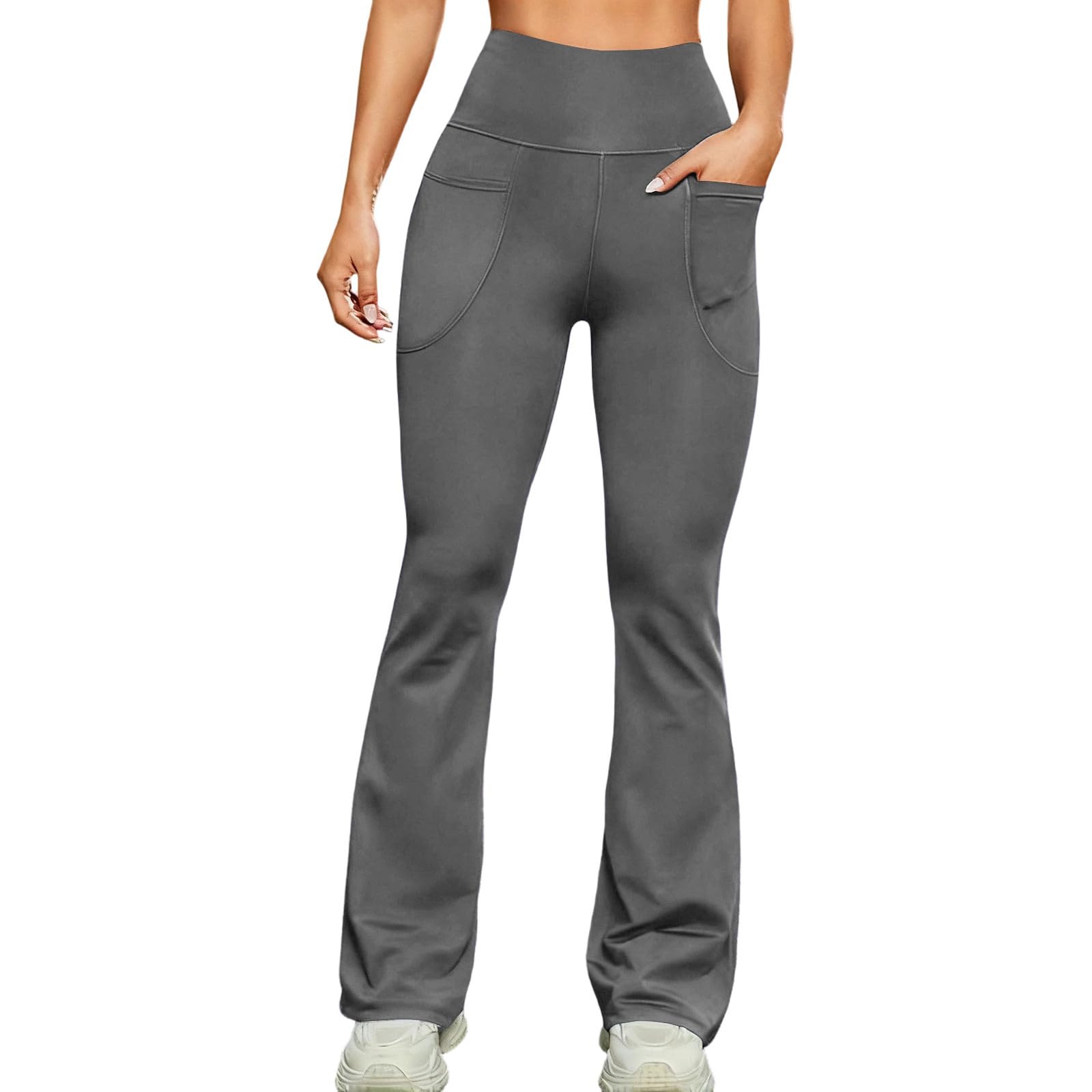 

Women Elastic High Waist Pant Casual Fit Wide Leg Long Pants Trousers With Pockets XL