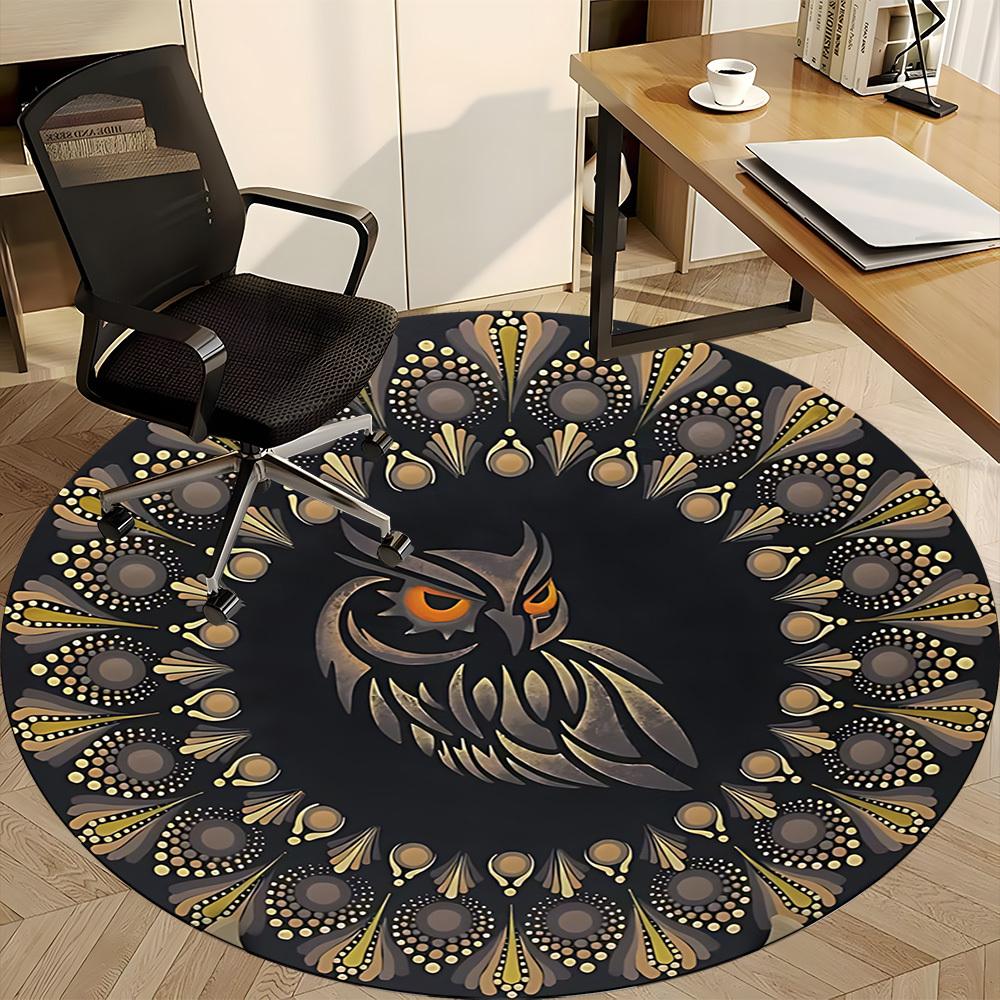 1PC Owl Mandala Office Round Area Rug, Mat Suitable For Office, Under Office Chairs Bedroom Living Room Home Decor, Room Deco
