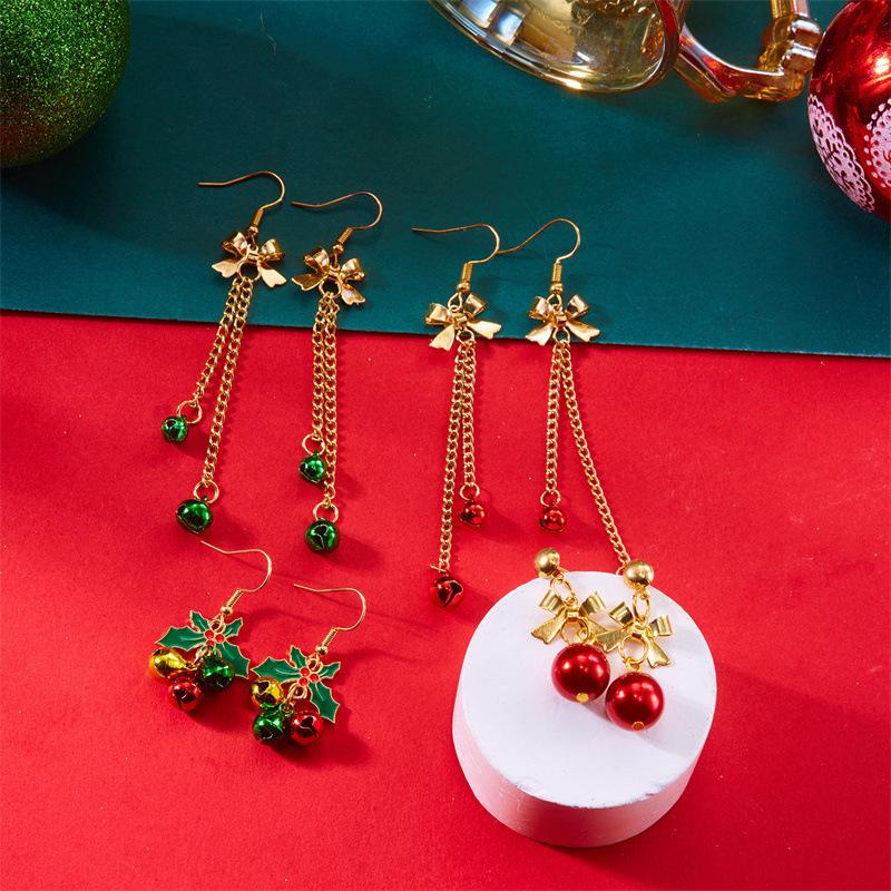 Festive Red & Green Bell Tassel Earrings - Stylish Alloy Design for Women