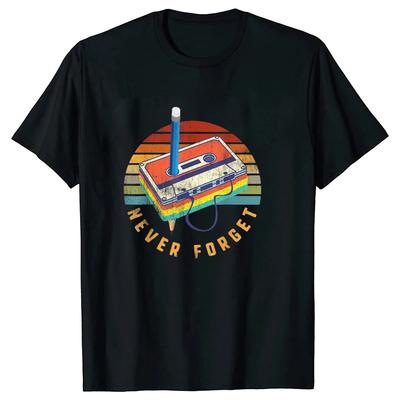 Retro 80s Cassette Tape Pattern Women T-shirt Never Forget Printed Short-sleeved Shirt Soft and