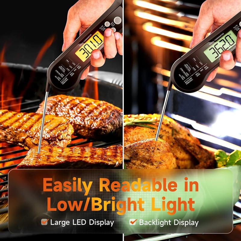 Instant Read Digital Meat Thermometer, 2-3s Fast Cooking Thermometer with Long Probe, Waterproof Food Thermometer for BBQ Grill