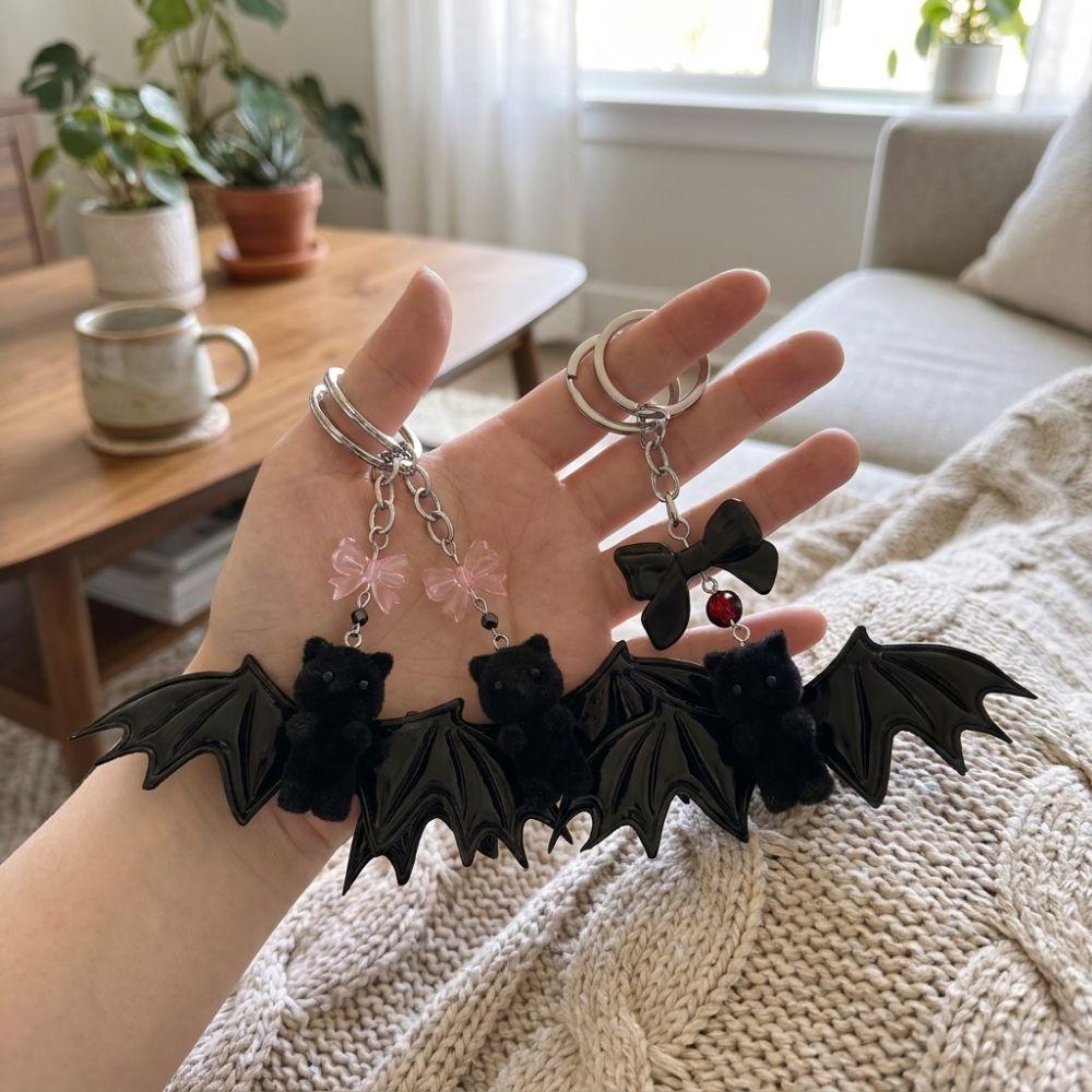 Soft Touch Bear with Wing Keychain Gothic Style Halloween Bat Bear Charm Backpack Decor