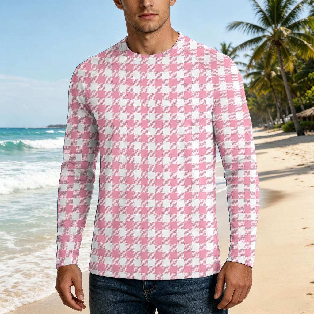 Men Long Sleeve UPF 50 Plus Sun Protection Shirt Outdoor Sports Fishing Casual Top Lightweight Breathable Quick Dry Crewneck Plaid Design