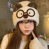 Cute Cat Ear Knitted Hat Female Autumn and Winter Warm Big Head Circumference Showing Face Small Cartoon Cat Glasses Ear Protection Wool Hat