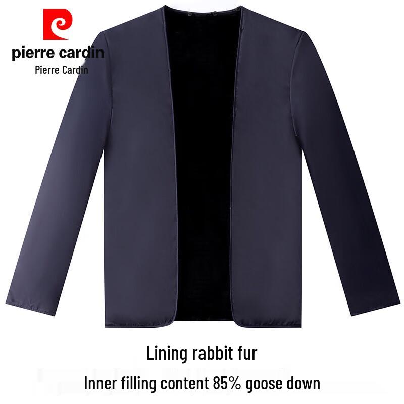 Pierre Cardin Men's Wool-Silk Lapel Coat with Rabbit Fur & Goose Down