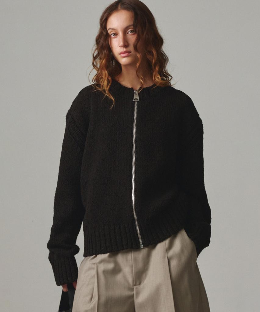 Moonsun Unisex, Bold Zip-Up Cardigan / Black