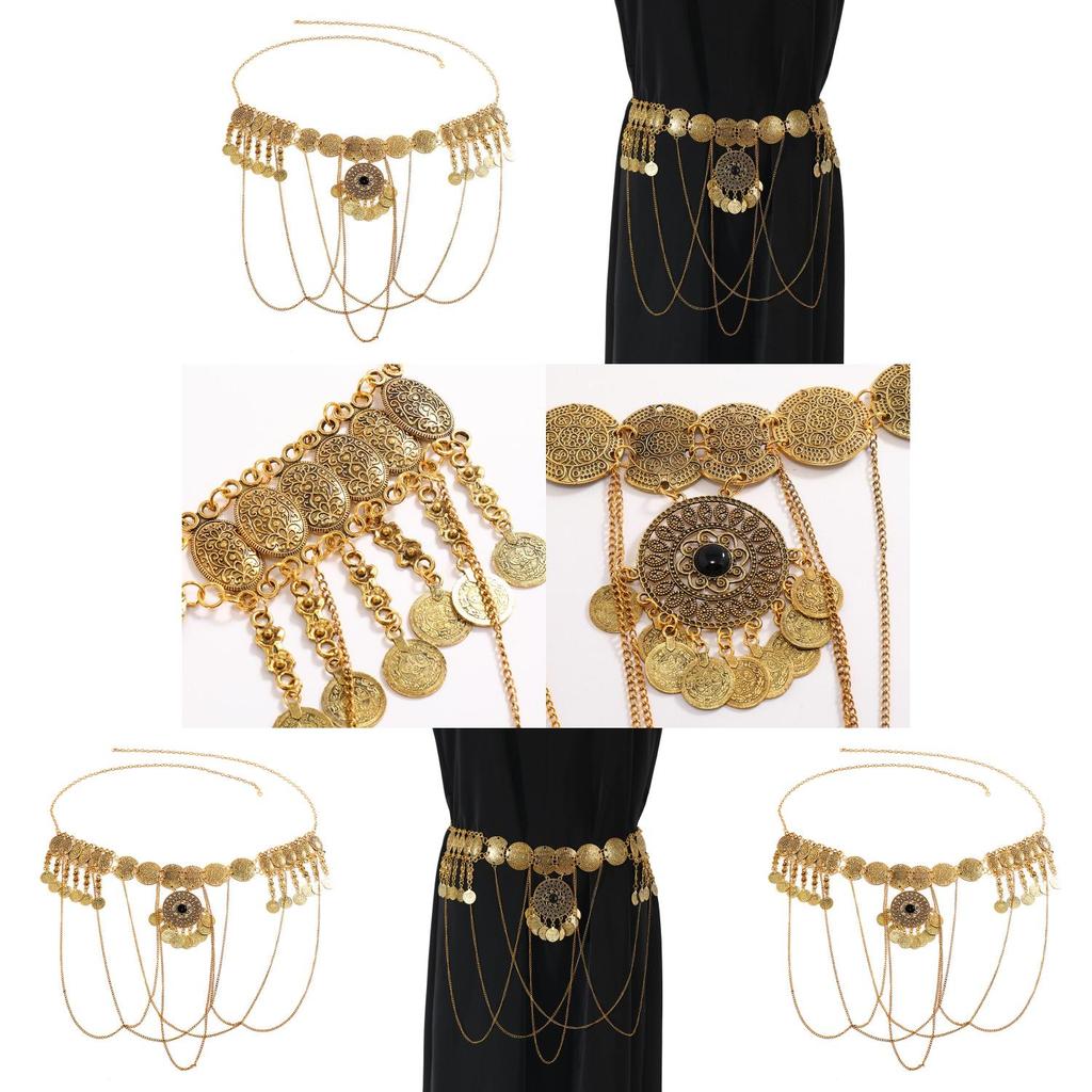Retro Metal Waist Chain With Chain Link Tassels And Circular Elements Ideal For Formal Summer Wear For Women